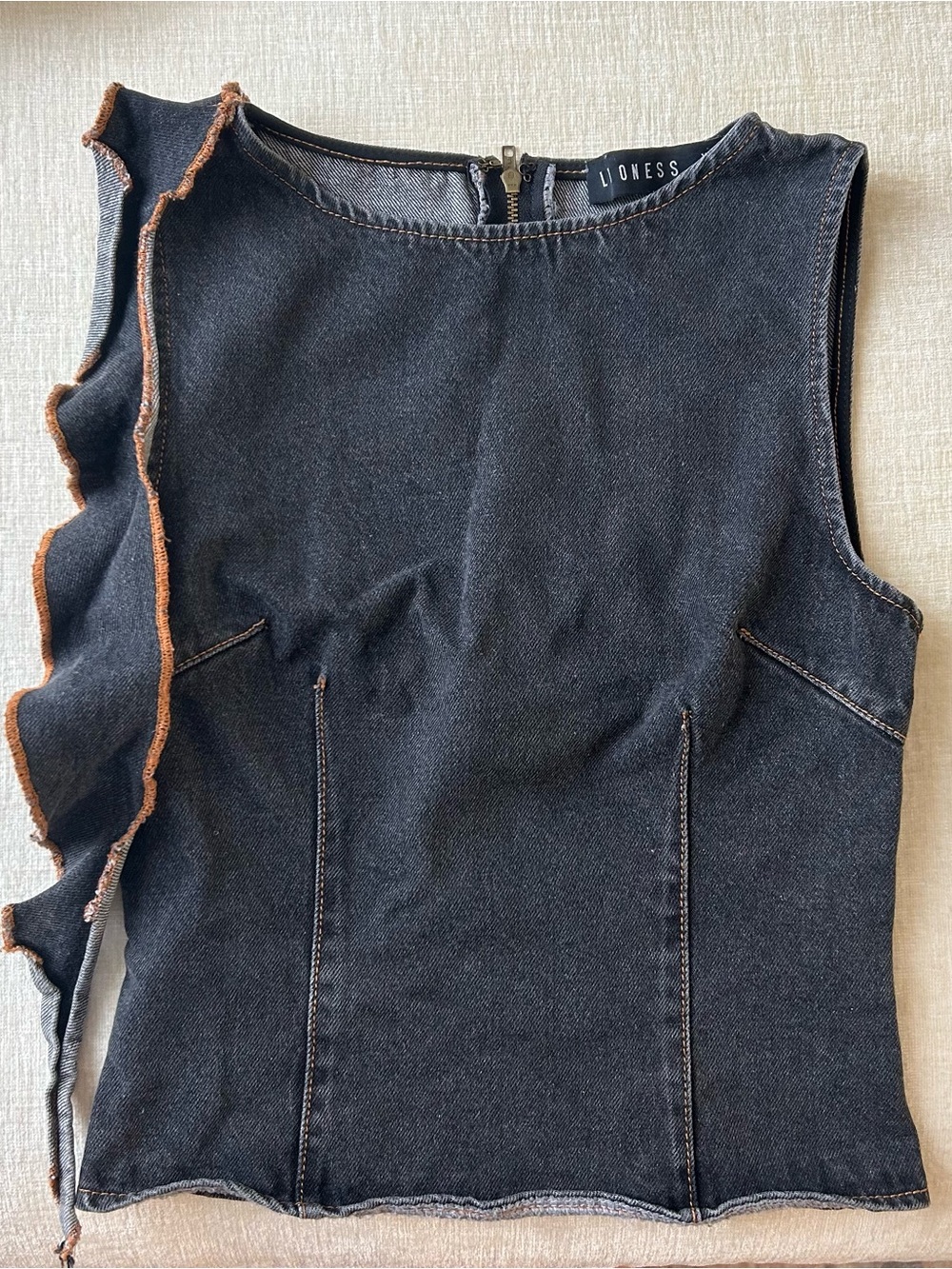 Lioness Denim Top with Ruffle Detail